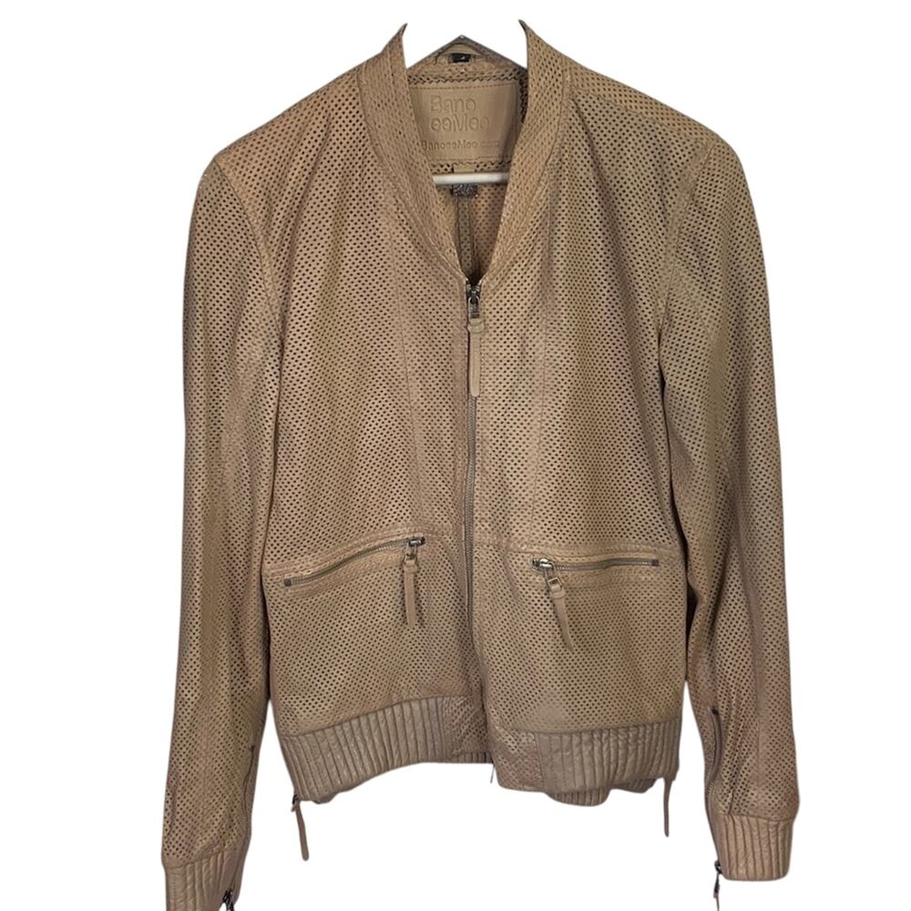 Bano eeMee Women’s Leather Tan Canadian Made Mesh Moto Jacket Size 4